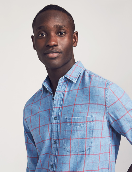 Faherty | Slim Fit Indigo Windowpane Shirt