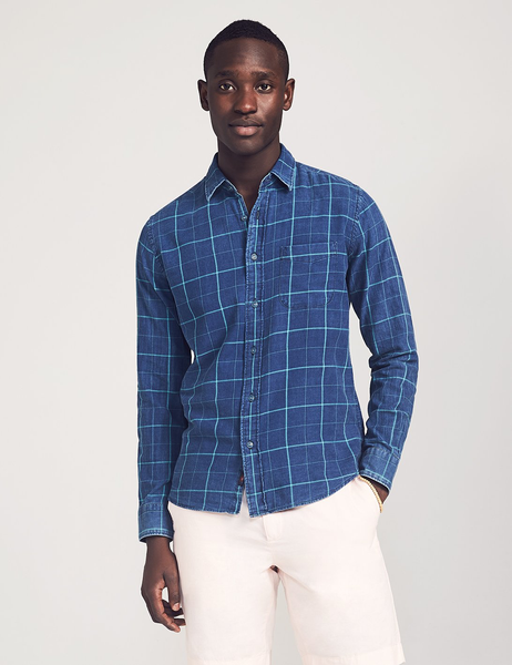 Faherty | Slim Fit Indigo Windowpane Shirt