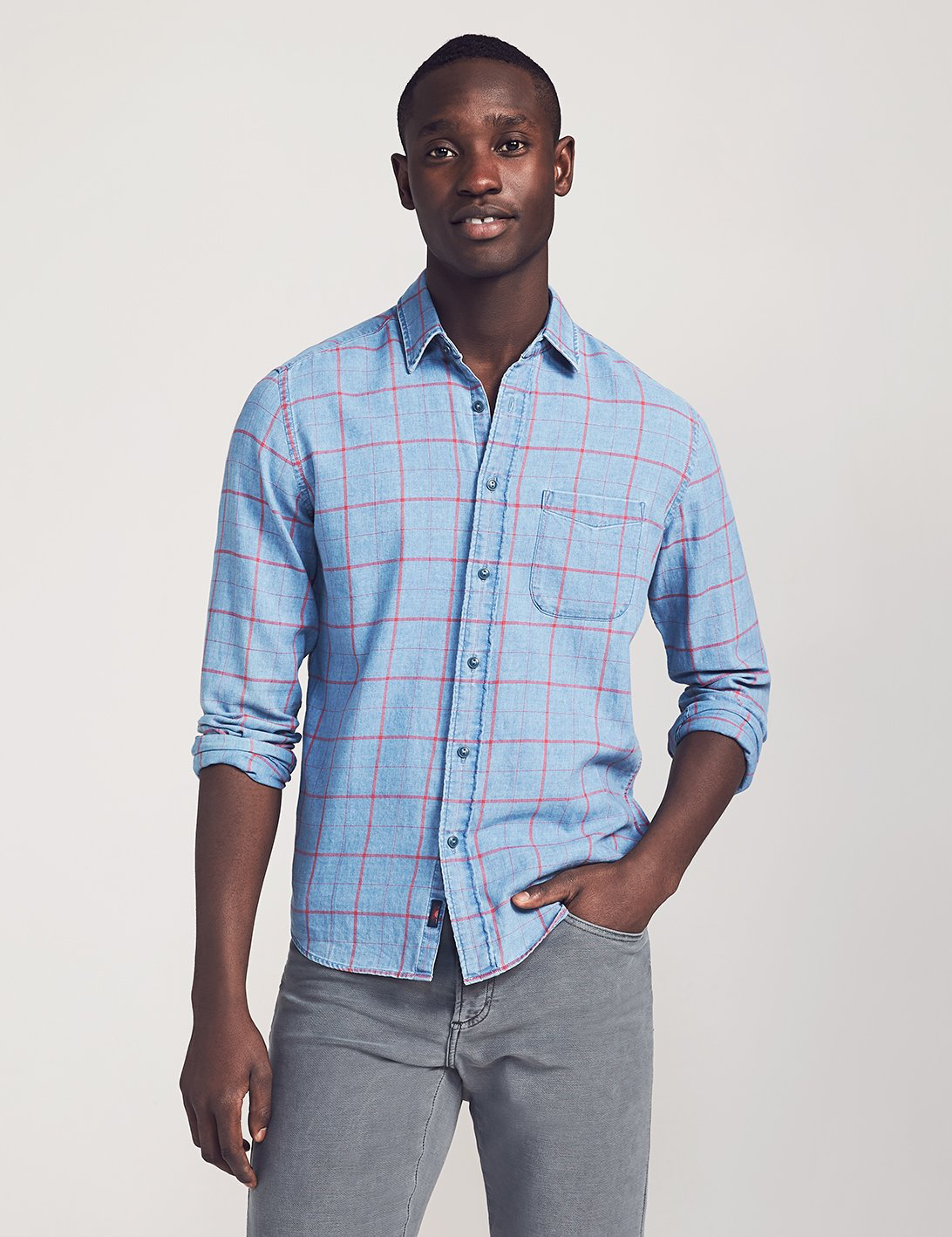 Faherty | Slim Fit Indigo Windowpane Shirt